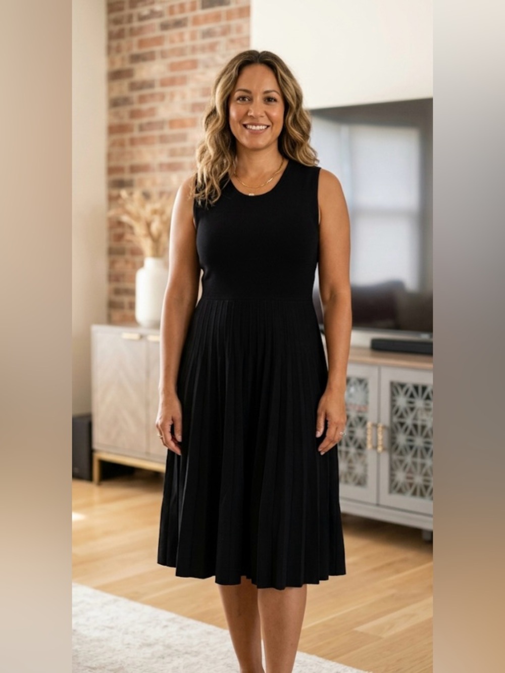 Sleeveless Black Pleated A-Line Skirted Dress by “Edited” by Reni Bader